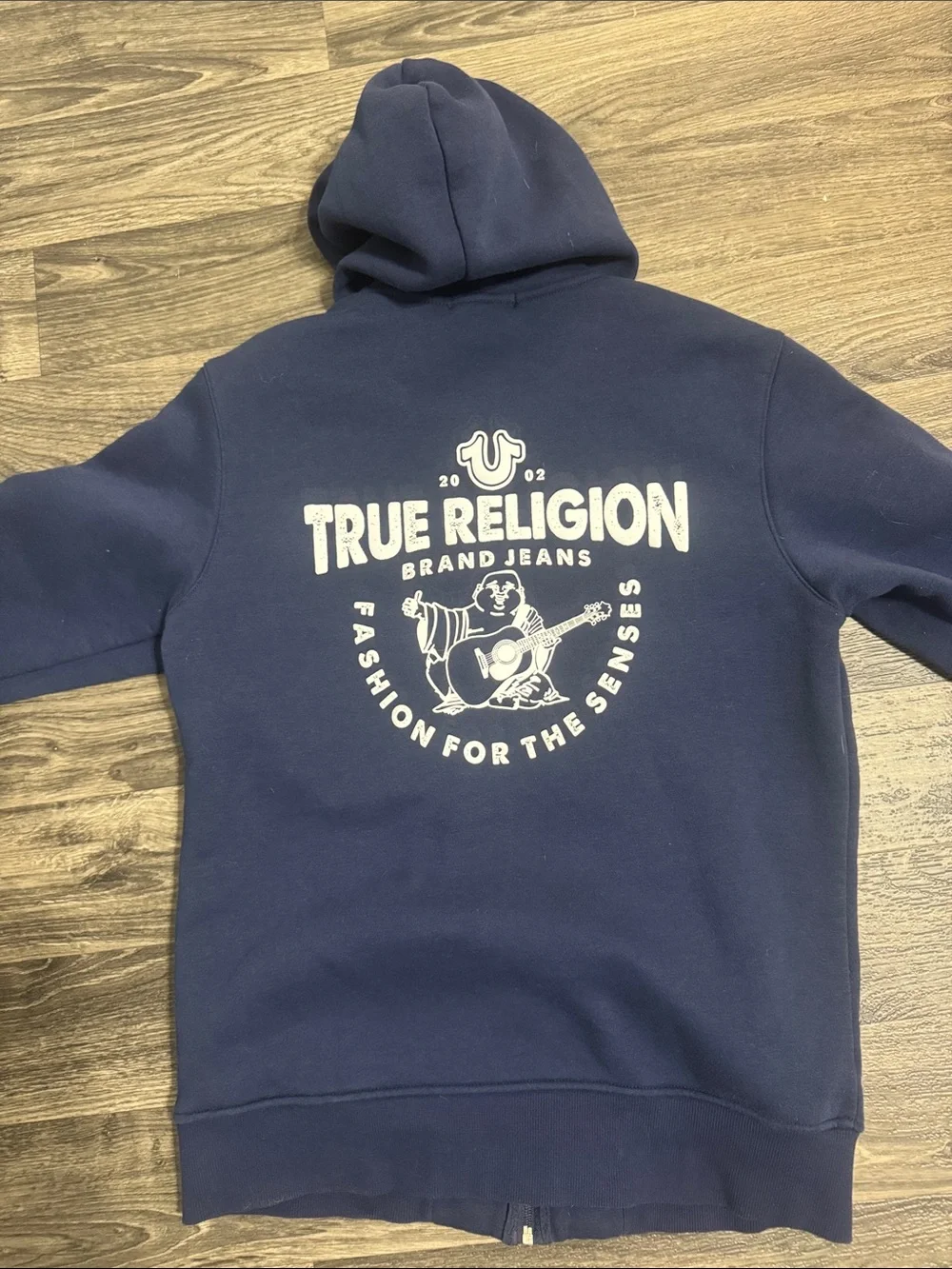 True Religion Mens Navy Full-Zip Hoodie with Logo Patch